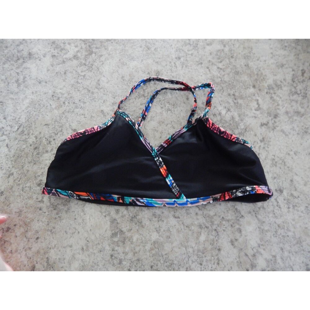 Art Class Girls Large 10/12 Black Bikini Swim Top Colorful Abstract Trim